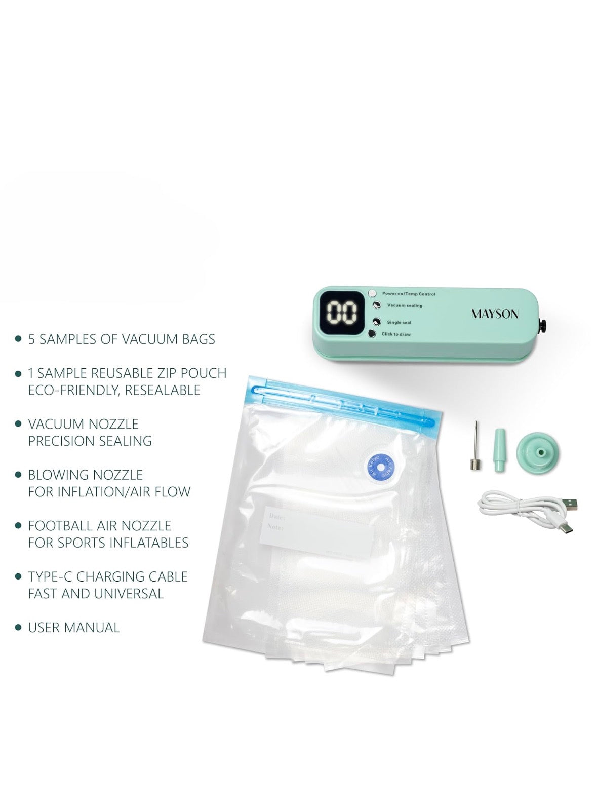 MAYSON 3-in-1 Rechargeable Portable Vacuum Sealer Machine Orbitustore