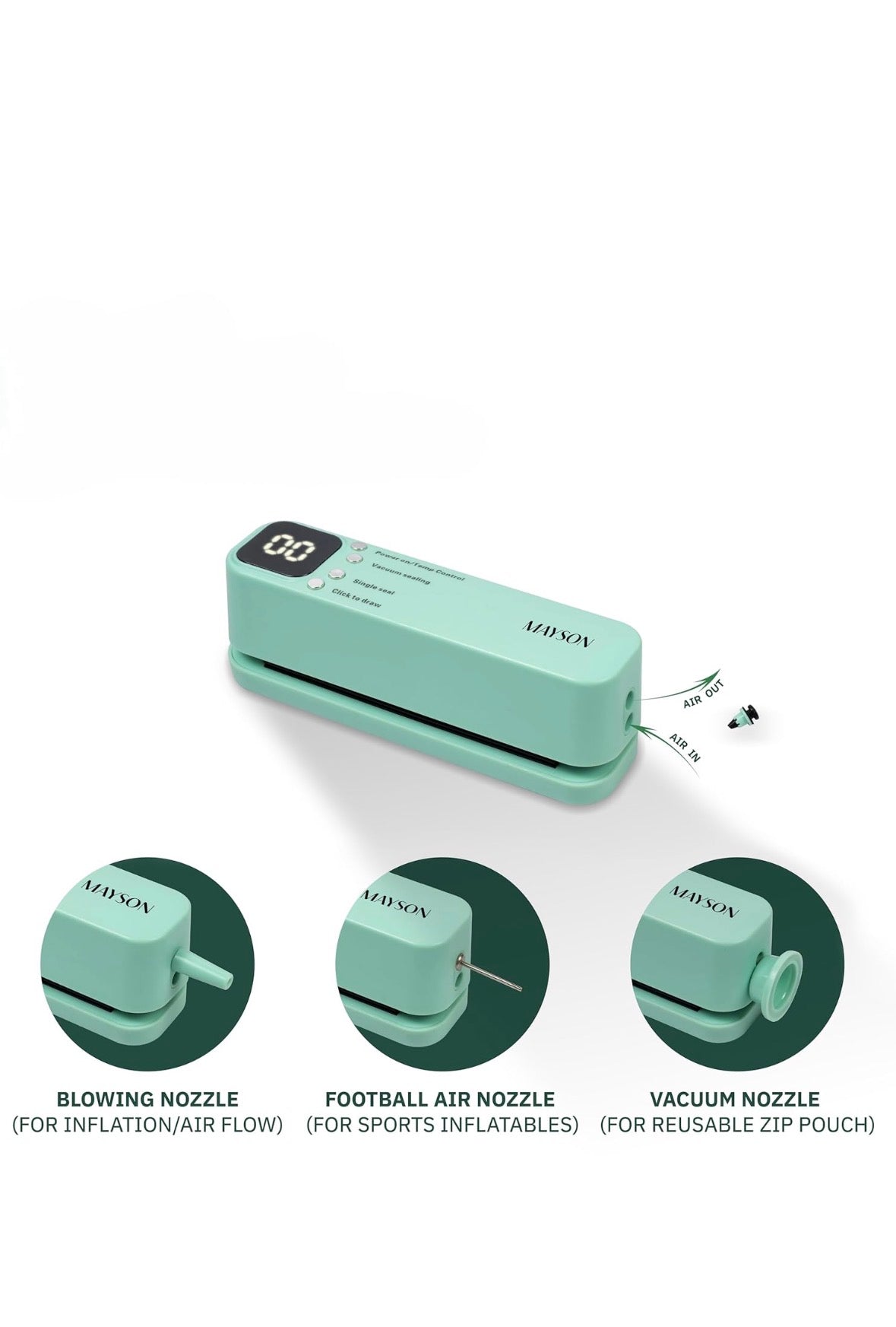 MAYSON 3-in-1 Cordless Portable Vacuum Sealer Machine — Rechargeable, Digital Display, Vacuum + Seal + Inflate Functions, USB-C Charging Orbitustore