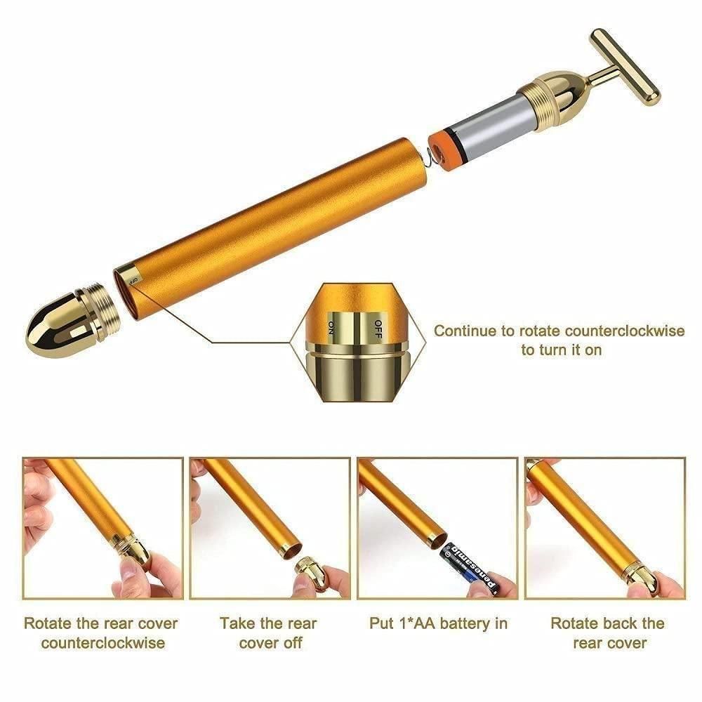 24K Gold Energy Beauty Bar Electric Facial Massage Roller b9bzkp-un