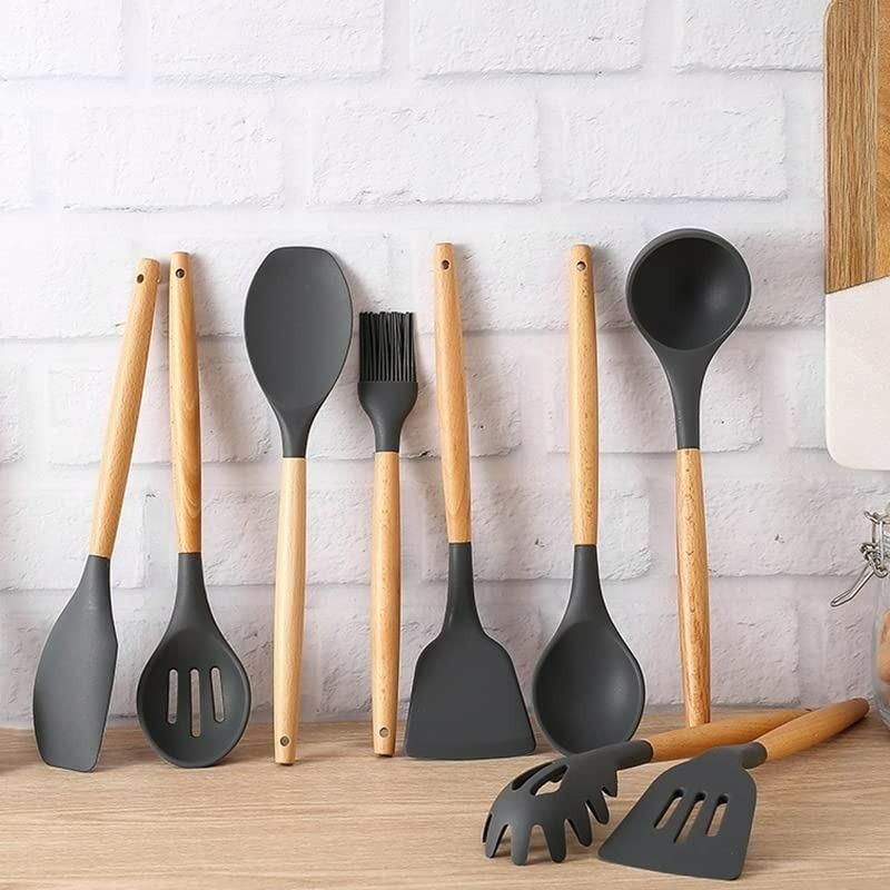 Silicone Cooking Utensils Set of 11pcs with Holder b9bzkp-un