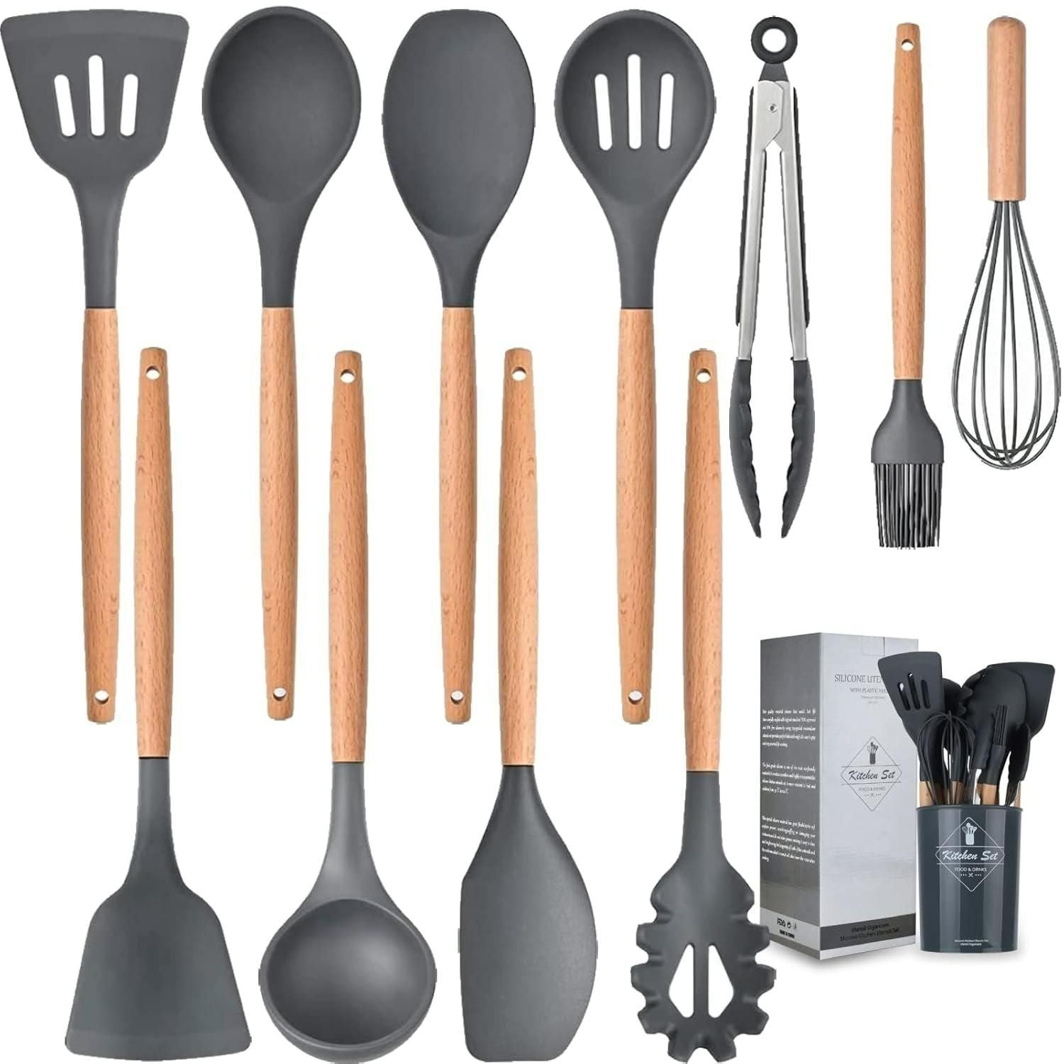 Silicone Cooking Utensils Set of 11pcs with Holder b9bzkp-un