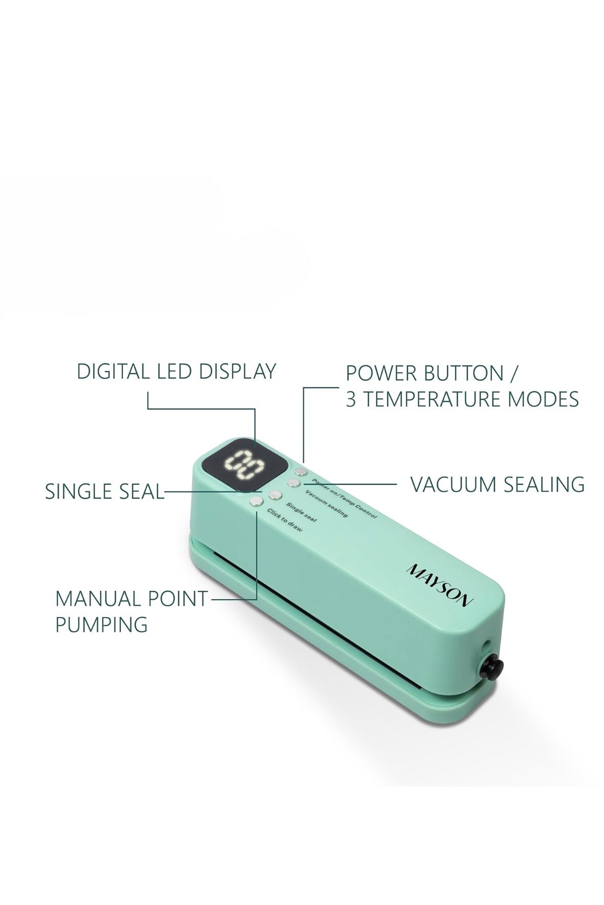 MAYSON 3-in-1 Cordless Portable Vacuum Sealer Machine — Rechargeable, Digital Display, Vacuum + Seal + Inflate Functions, USB-C Charging Orbitustore