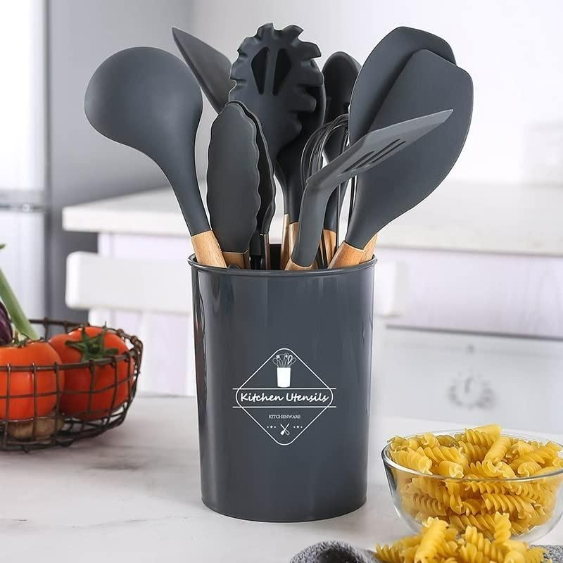 Silicone Cooking Utensils Set of 11pcs with Holder b9bzkp-un