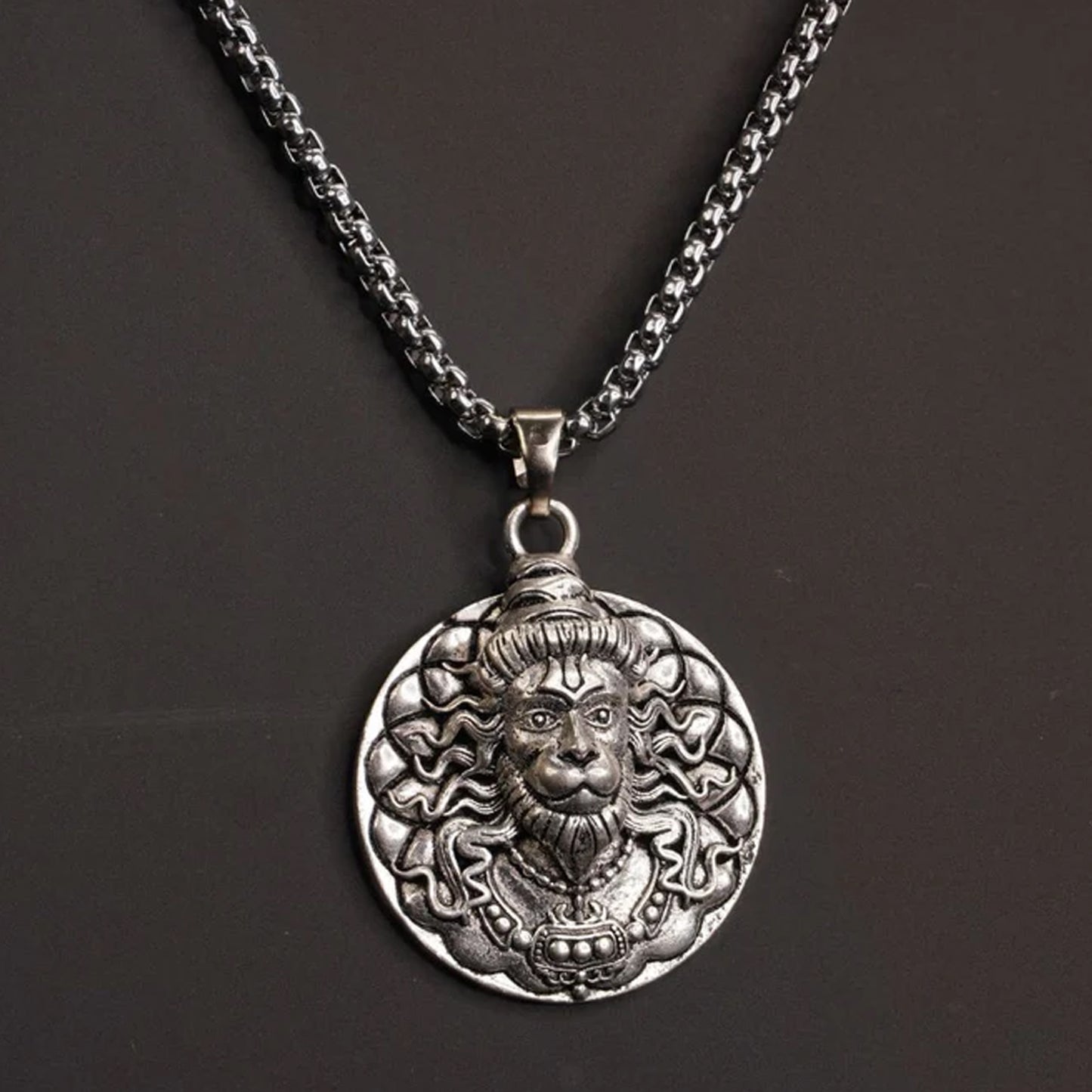 Hanuman Facelocket With Chain Pendant Necklace Chain (1 Pc) Wukusy