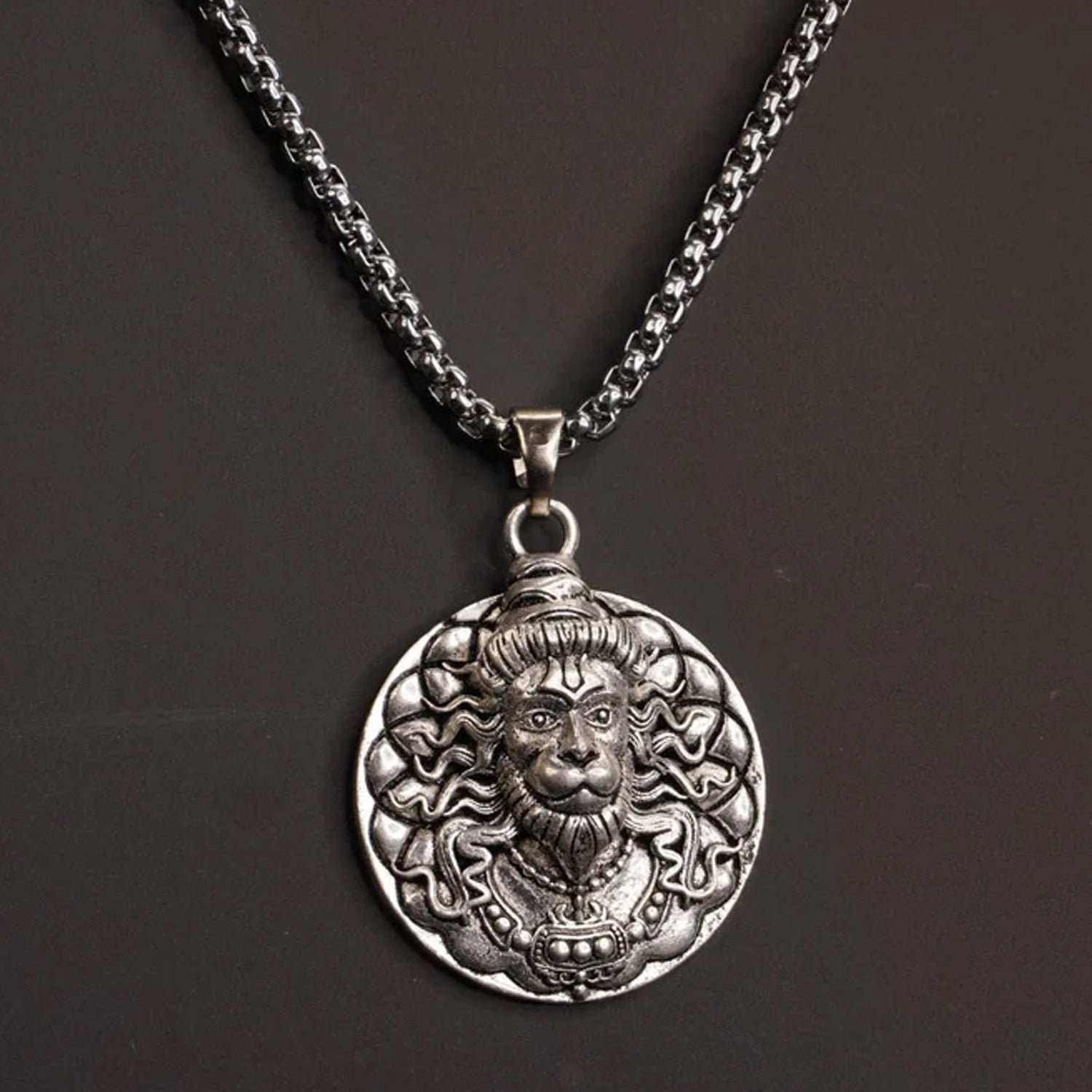 Hanuman Facelocket With Chain Pendant Necklace Chain (1 Pc) Wukusy