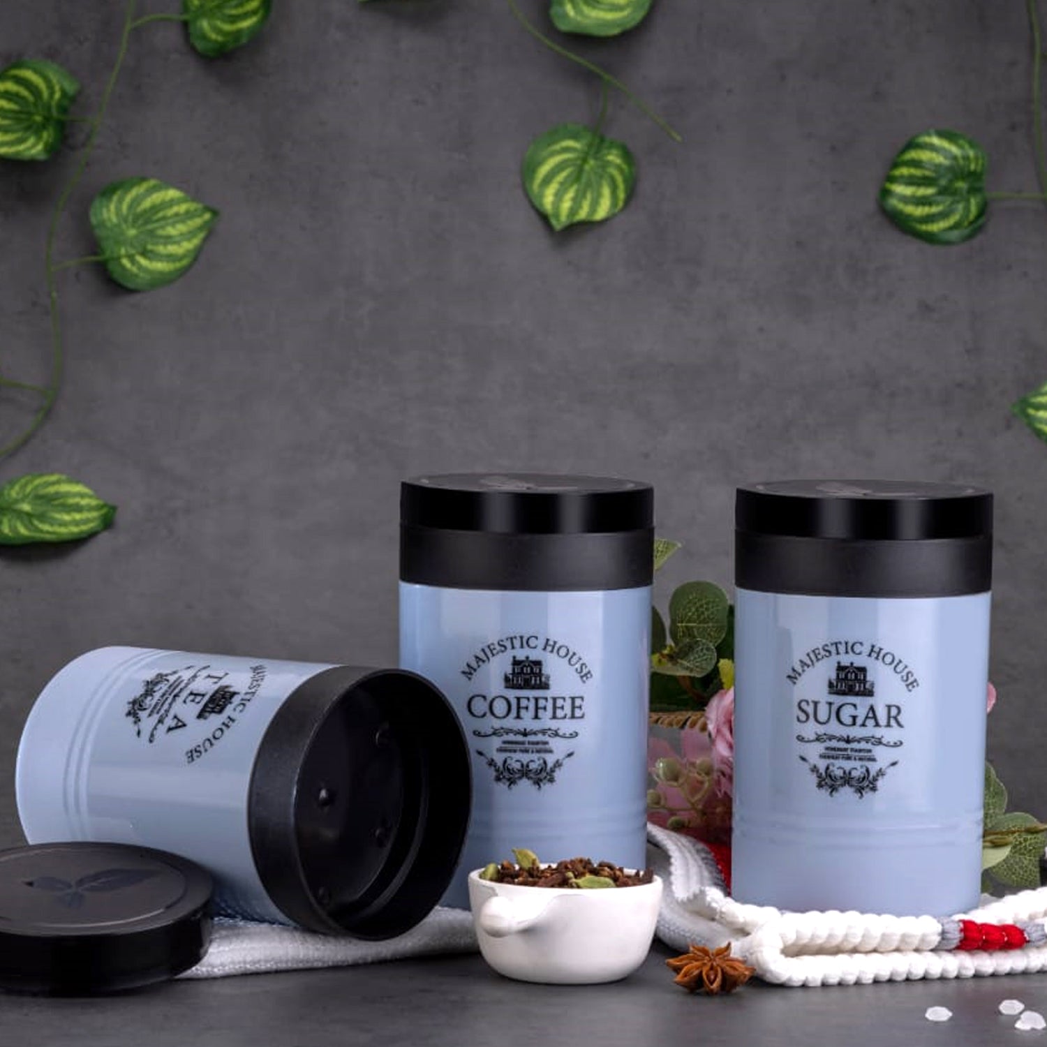 5766 Accurate Seal Tea Sugar Coffee Container - 3 Pcs Plastic Damru Shaped Tea Coffee Sugar Canisters Jar New Airtight Food Seal Containers For Salt Dry Fruit Grocery Multicolor (3 Pcs Set) Wukusy