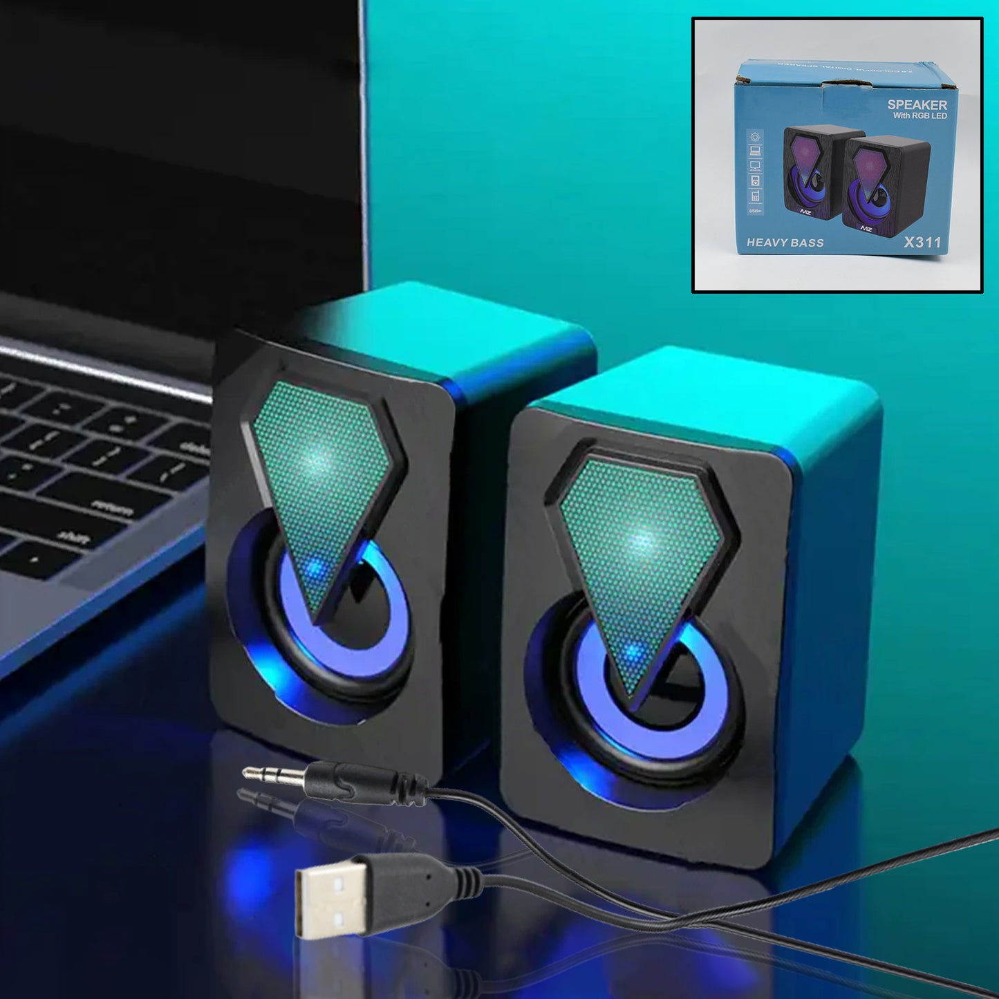 Rgb Desktop Speakers Plug And Play Usb Powered Speaker (2 Pc Set) Wukusy